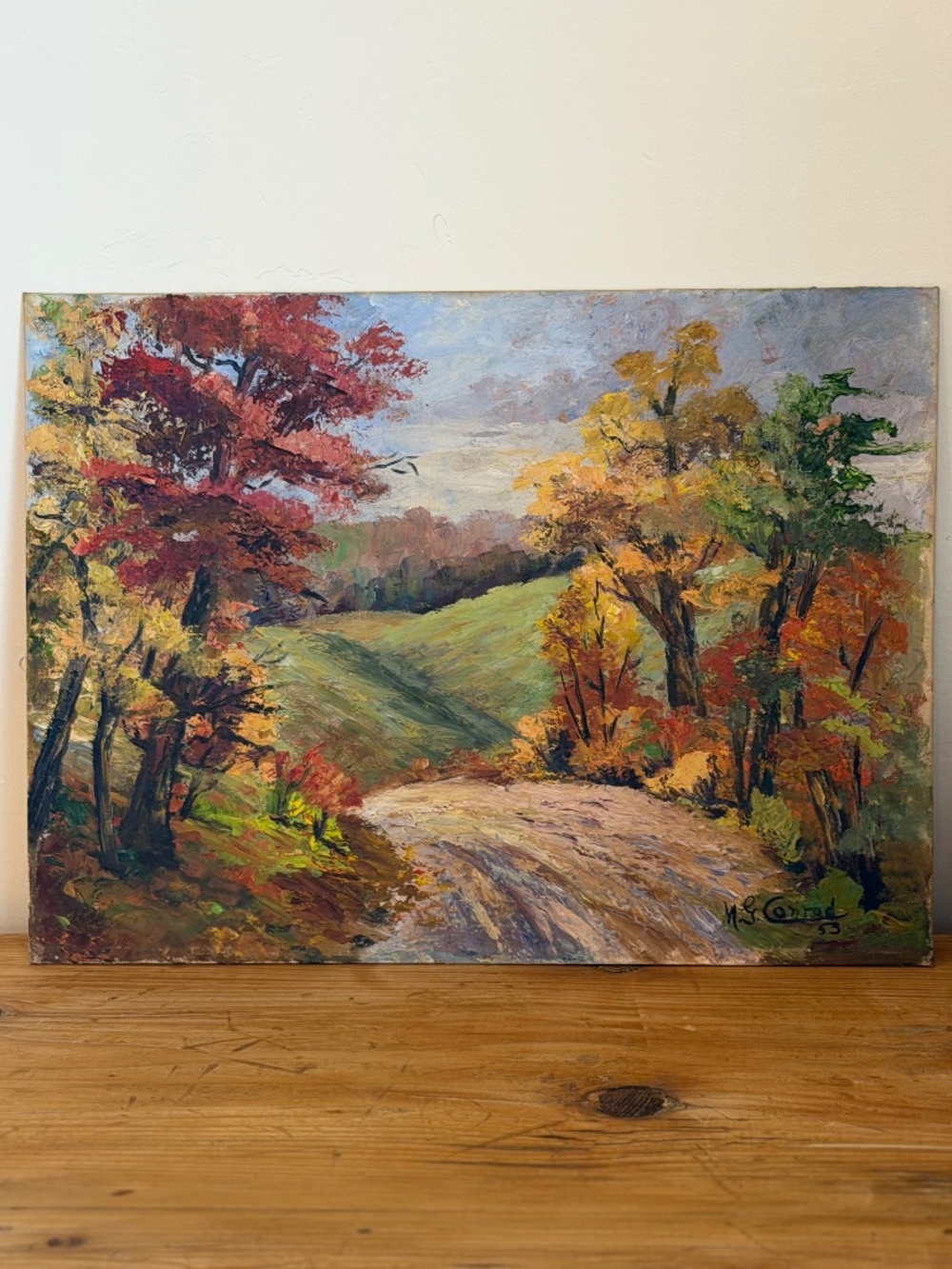 Vintage MCM Autumn Oil Painting on Board